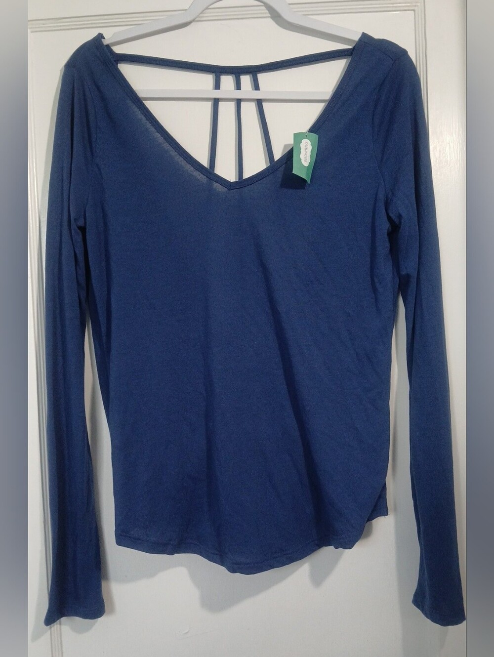 Maurices Blue Long Sleeve V-Neck Top with Strappy Back NWT - Picture 6 of 9